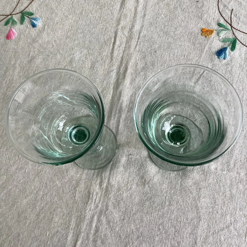 Vintage La Mediterranea Water Wine Handblown 2 Glasses Sea Green Tint Verde